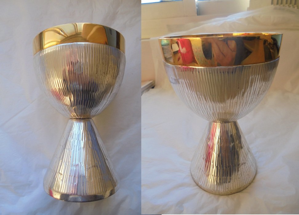 Religious CHALICE in SILVER plated and GOLD plated chiseled Original