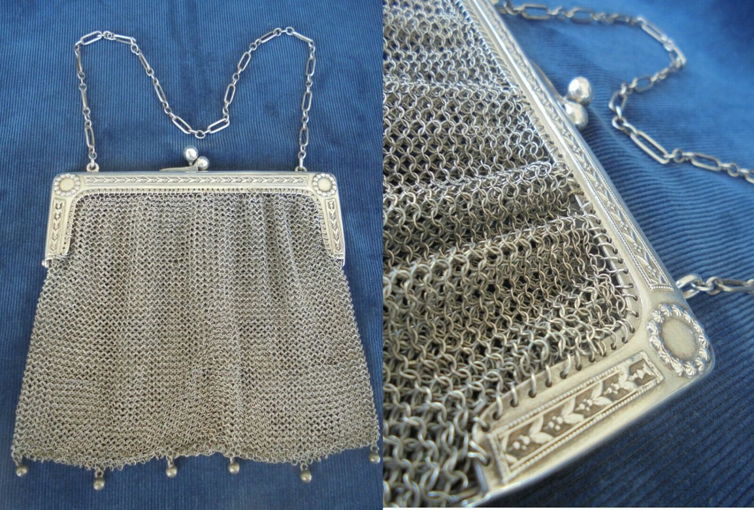 Antique purse bag in SILVER 800 Made in Italy Liberty design Original 1930s