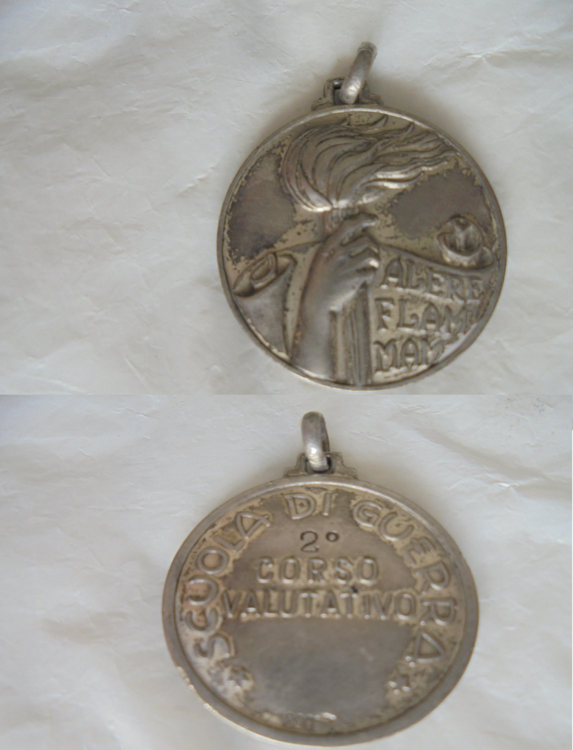 Italian Army school 2nd Course Military Medal in SILVER 800 Original 1946