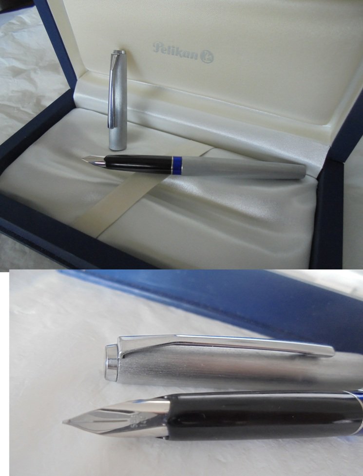 PELIKAN SILVEXA in brushed steel and in white GOLD 14K Original in gift box