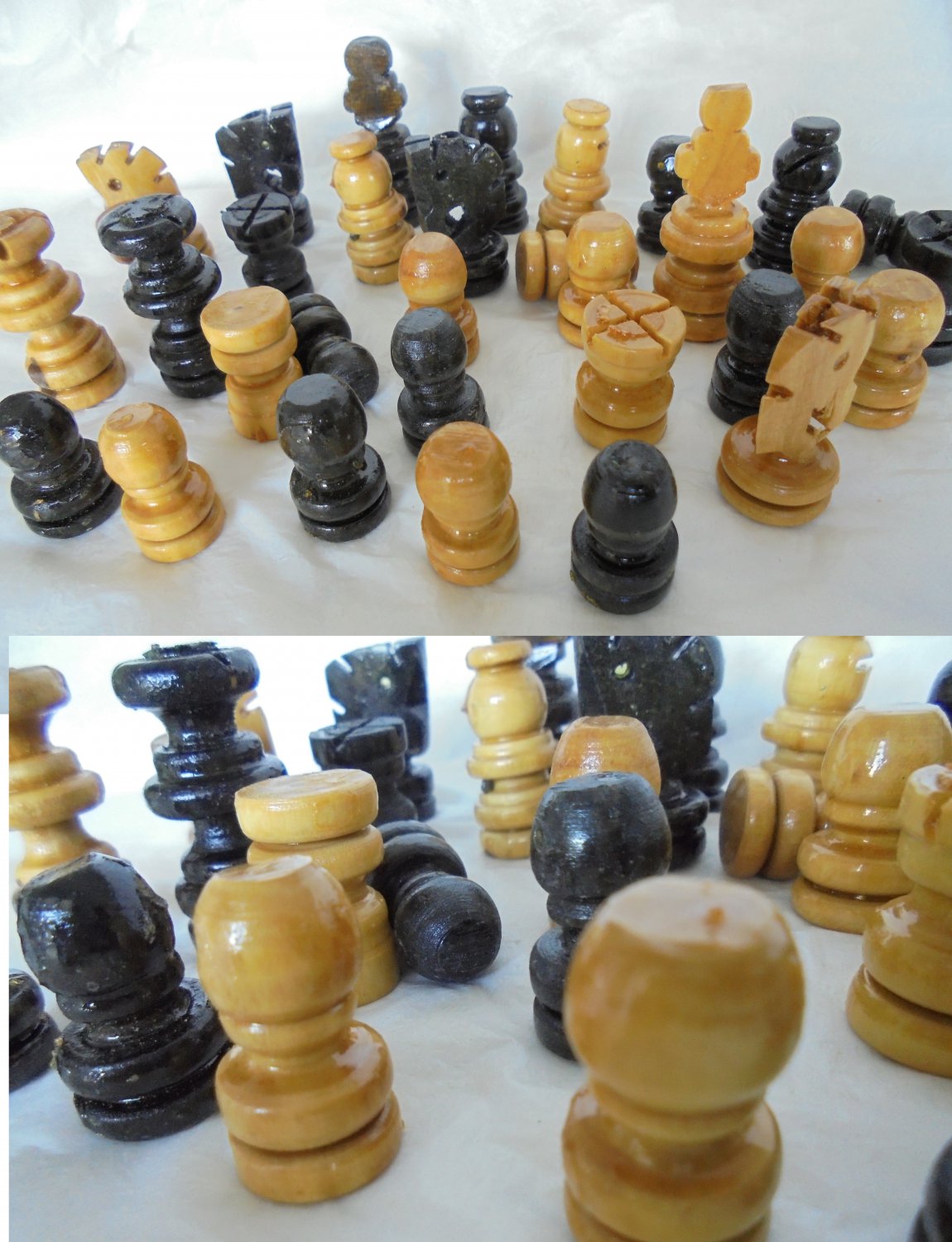 WOOD CHESS SET carved and complete in wood Original 1970s