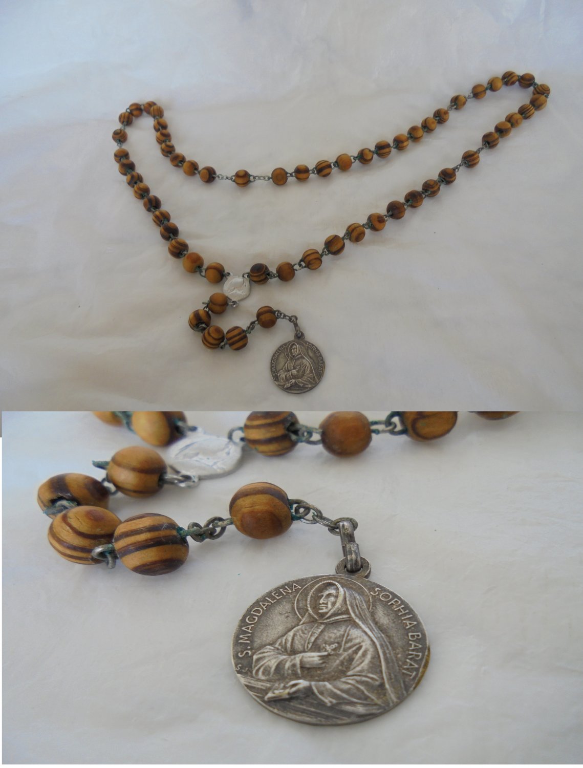 Praying rosary in olive wood and in silver 800 of Saint Madeleine Sophie Barat