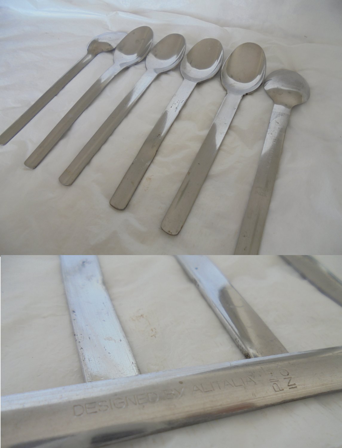 6 ALITALIA AIRLINE SPOONS for fruit or dessert Original in steel by Inox Pinti 1980s