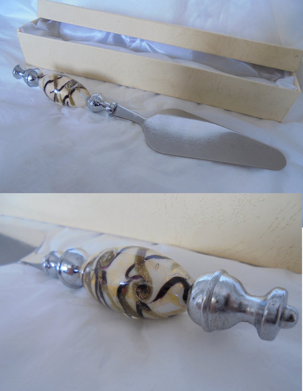 MURANO GLASS with GOLD Italy desserts and cakes scoop shovel spatula New in gift box