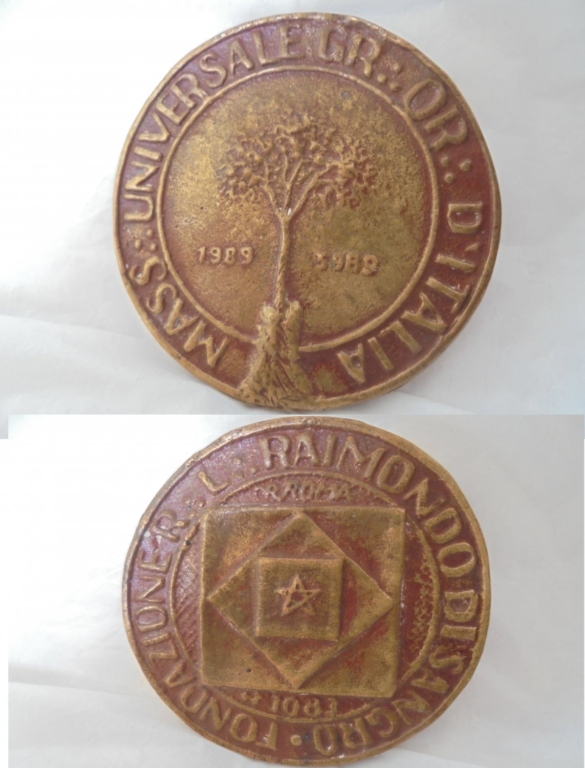 MASONIC BRONZE MEDAL Italian Masonery Grande Oriente d'Italia Napoli 1989