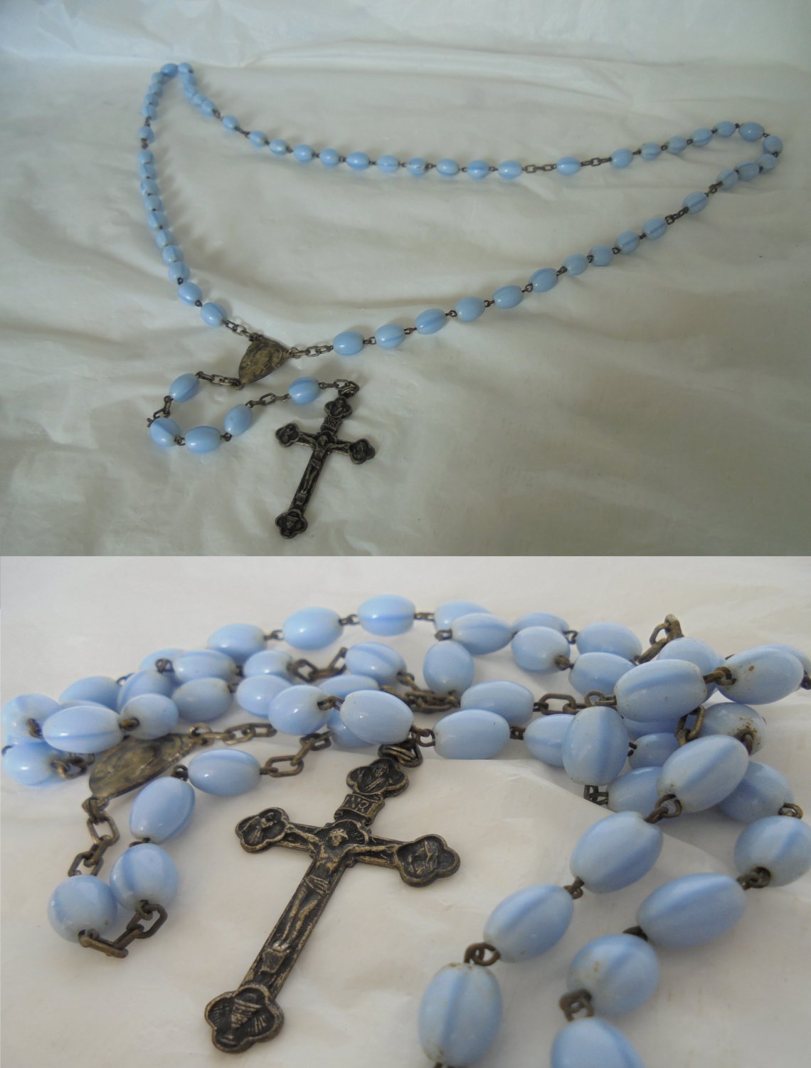 PRAYING ROSARY necklace in Murano blue glass Souvenier of Roma Italy Original 1950s