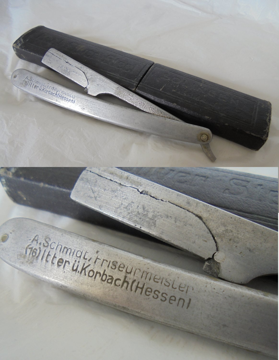 Barber razor knife SCHMIAT SOLINGEN in aluminium 1940s ORIGINAL