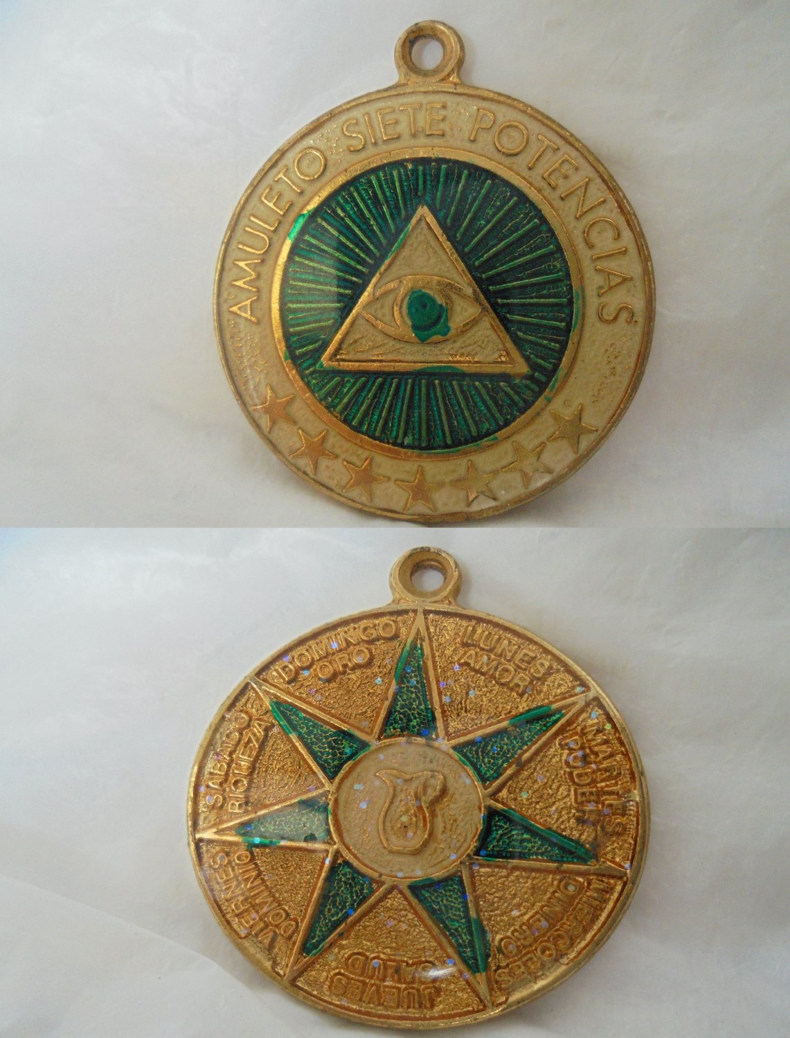 ESOTERIC MEDAL Lacquè green Masonery Freemasonery Spain 1990