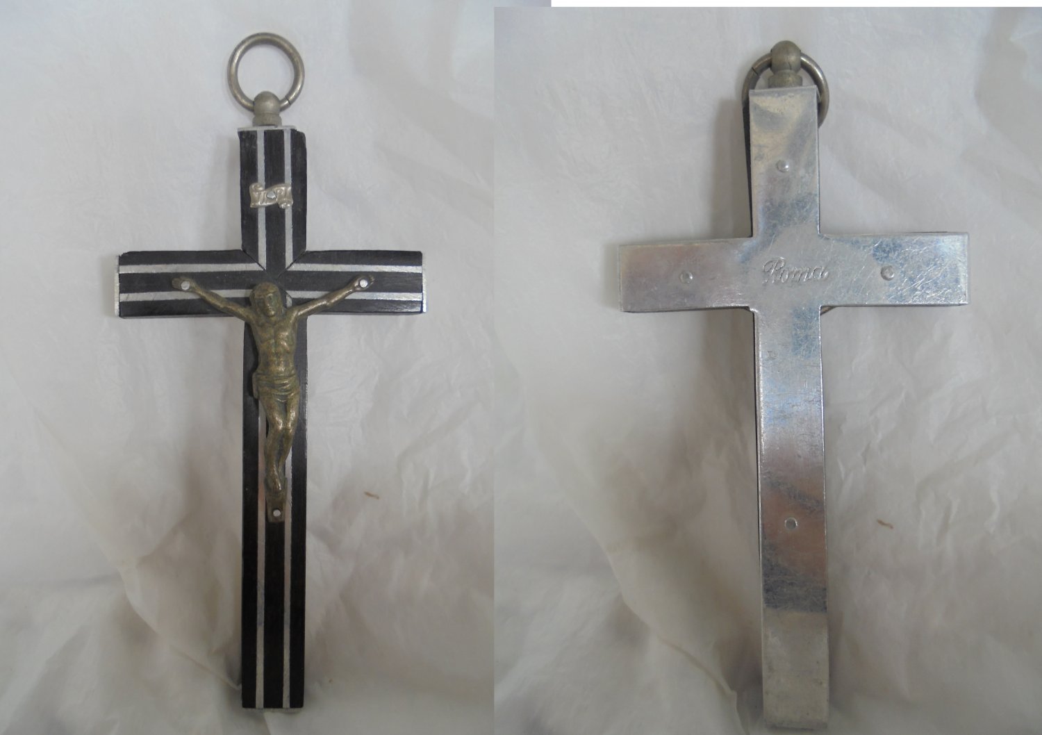 CRUCIFIX cross pendent charm for necklace in black ebany Oiginal 1960 Roma Italy