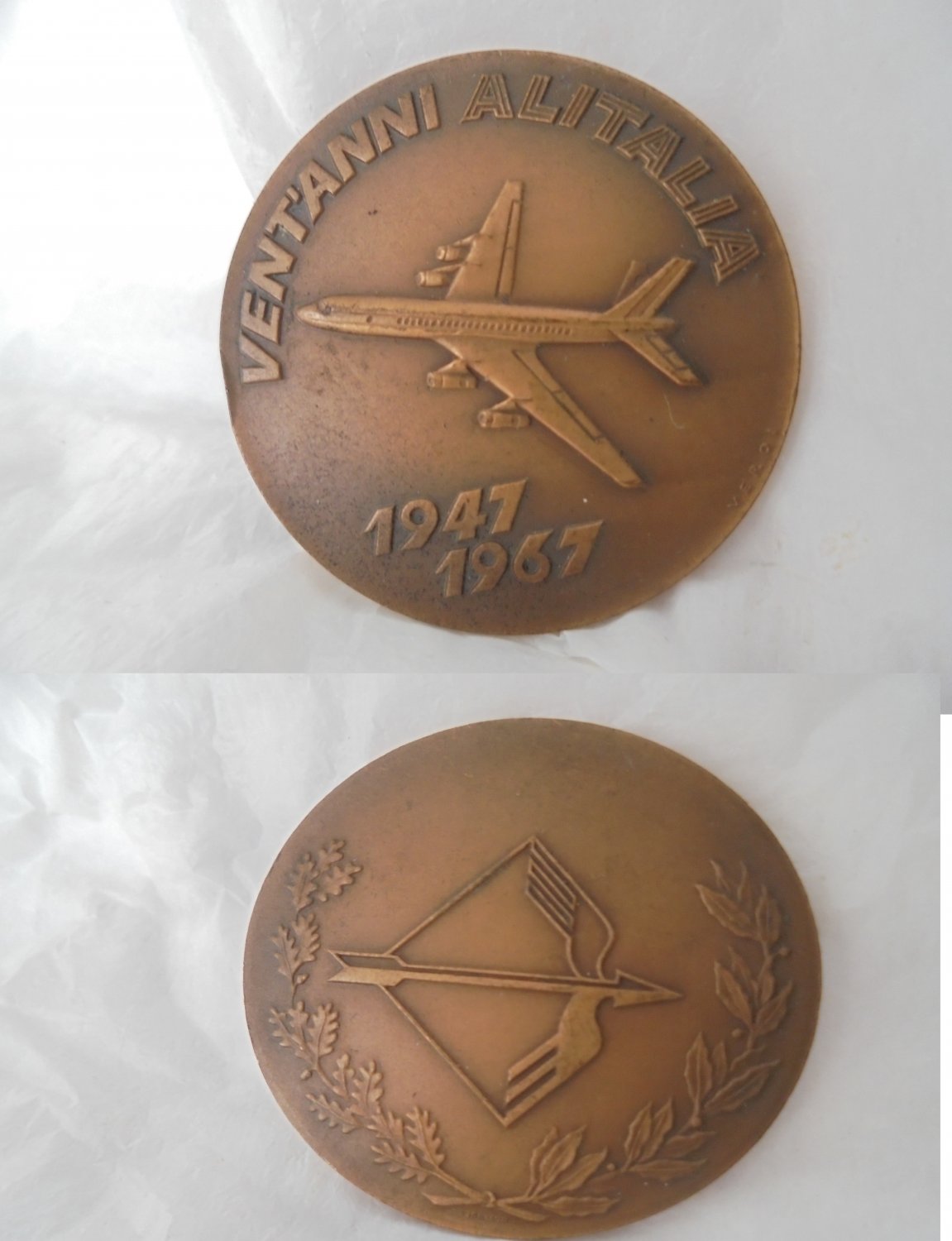 BRONZE MEDAL of ALITALIA airways Italy 20th anniversary Original 1967