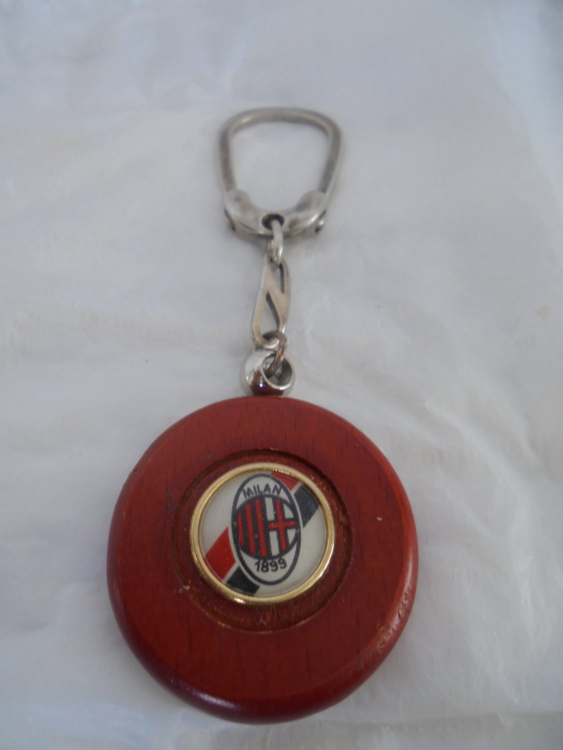 MILAN calcio soccer team KEYCHAIN in wood and Sterling SILVER 925