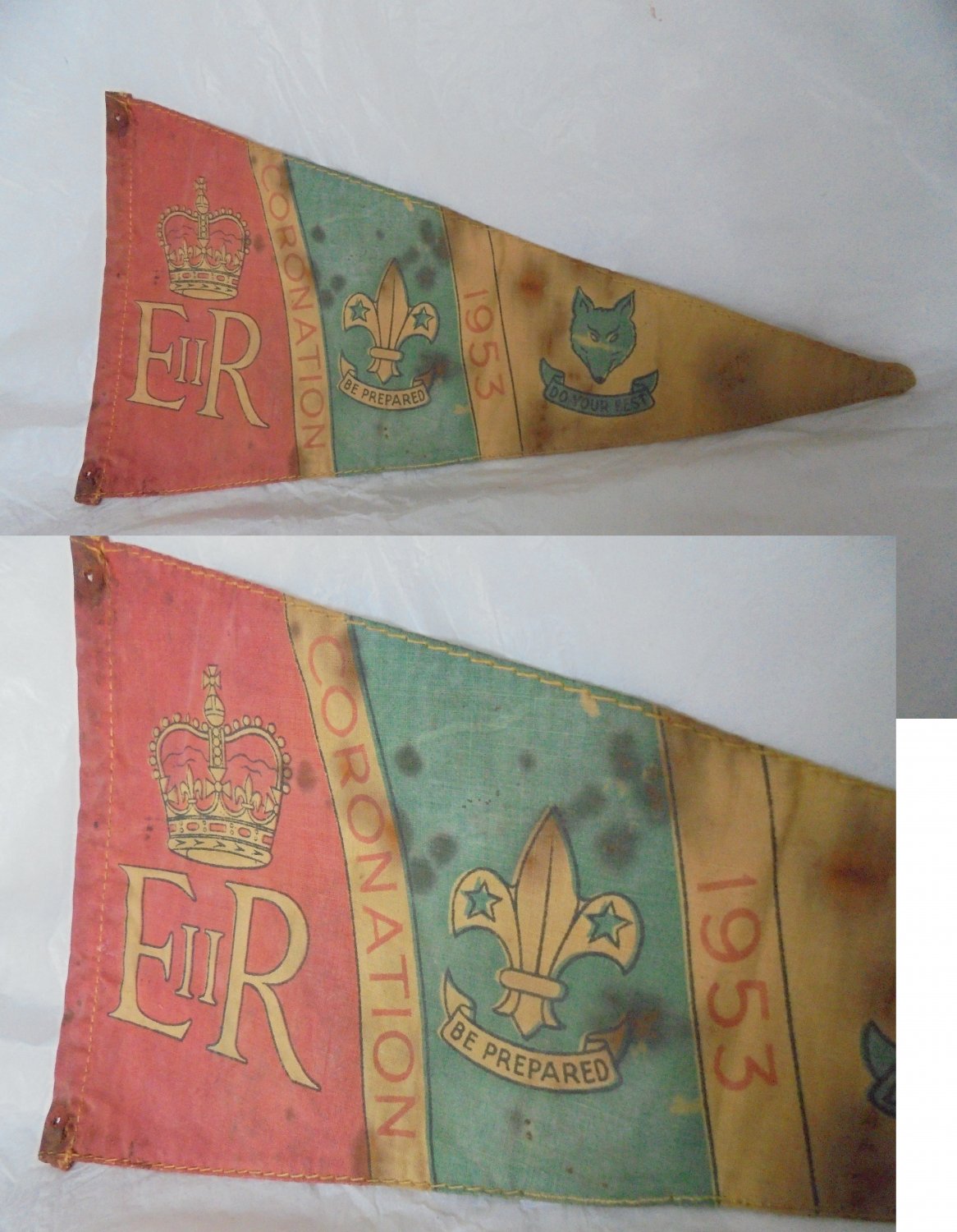 Boy SCOUTS England UK flag pennant for the coronation of Queen Elisabeth II Original 1953