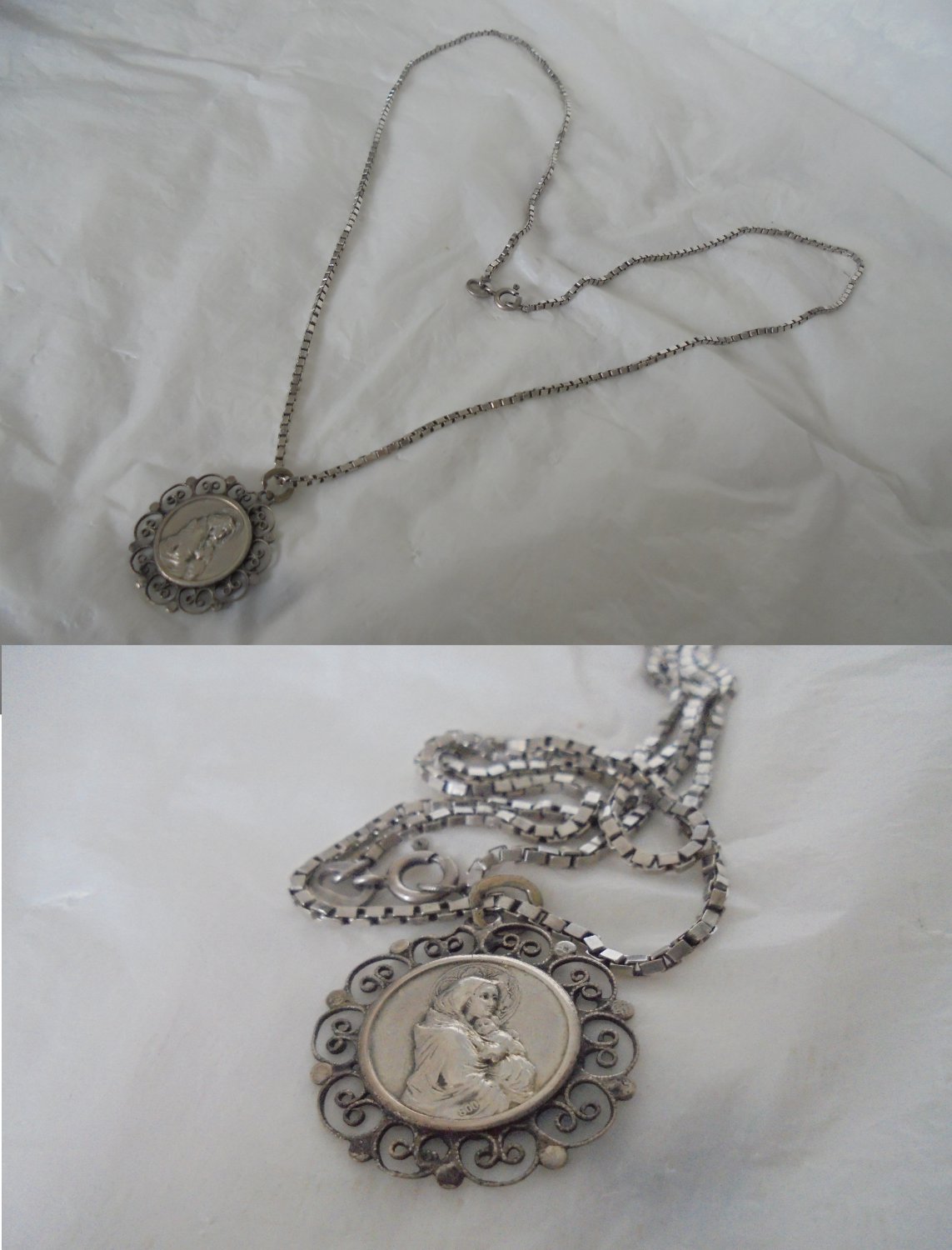 NECKLACE CHAIN in sterling silver 925 Madonna Vergin Mary pendent silver 800 Original 1970s