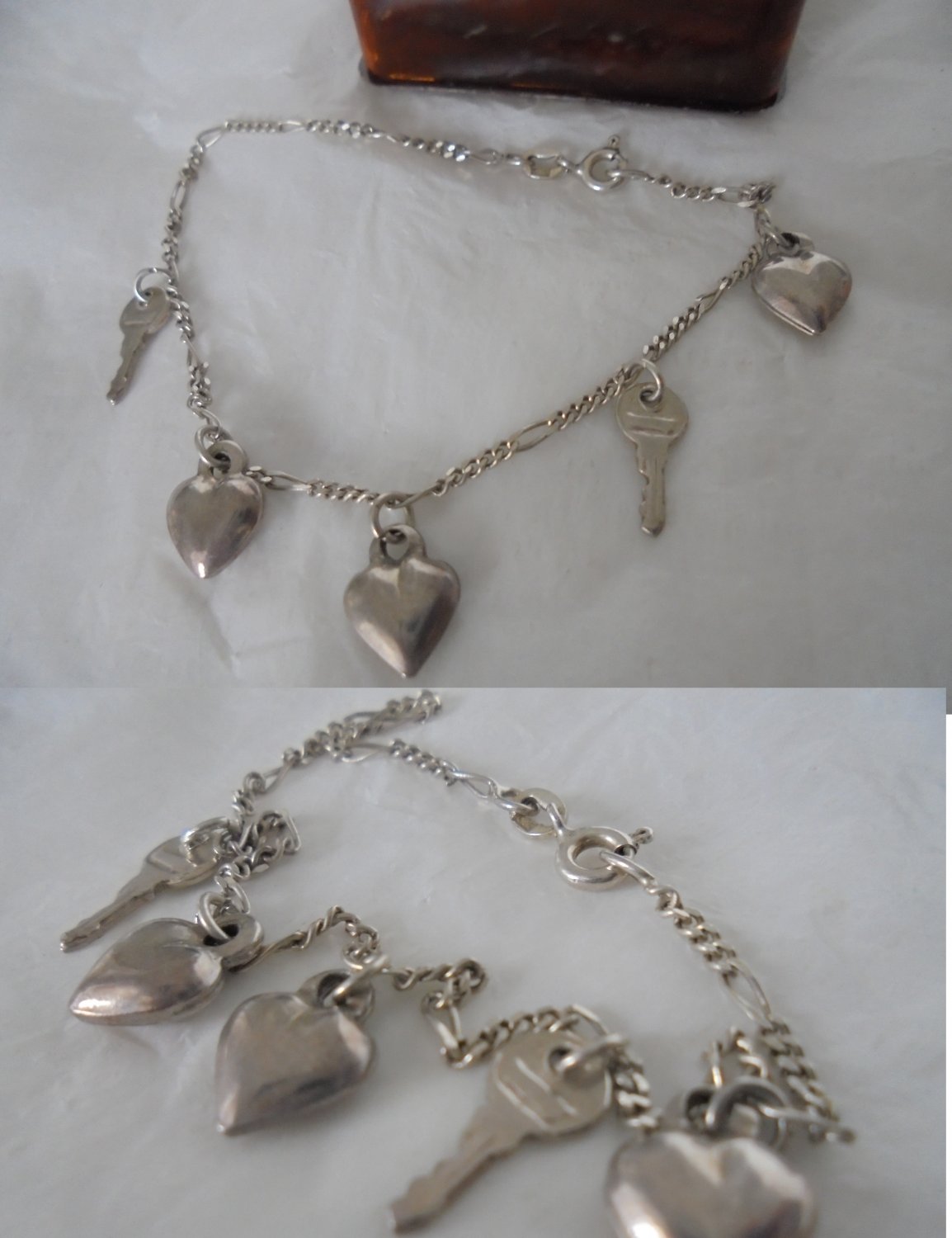BRACELET in sterling silver 925 with HEARTS and KEYS charms Original in gift box