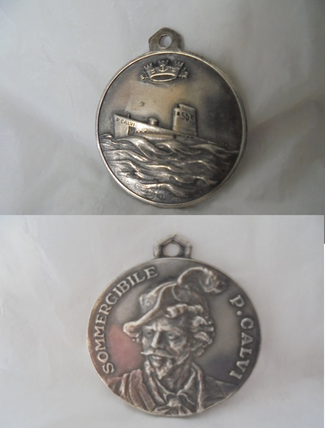 MEDAL pendent in SILVER 800 Military submarine CAVI N.503 Italy 1950s