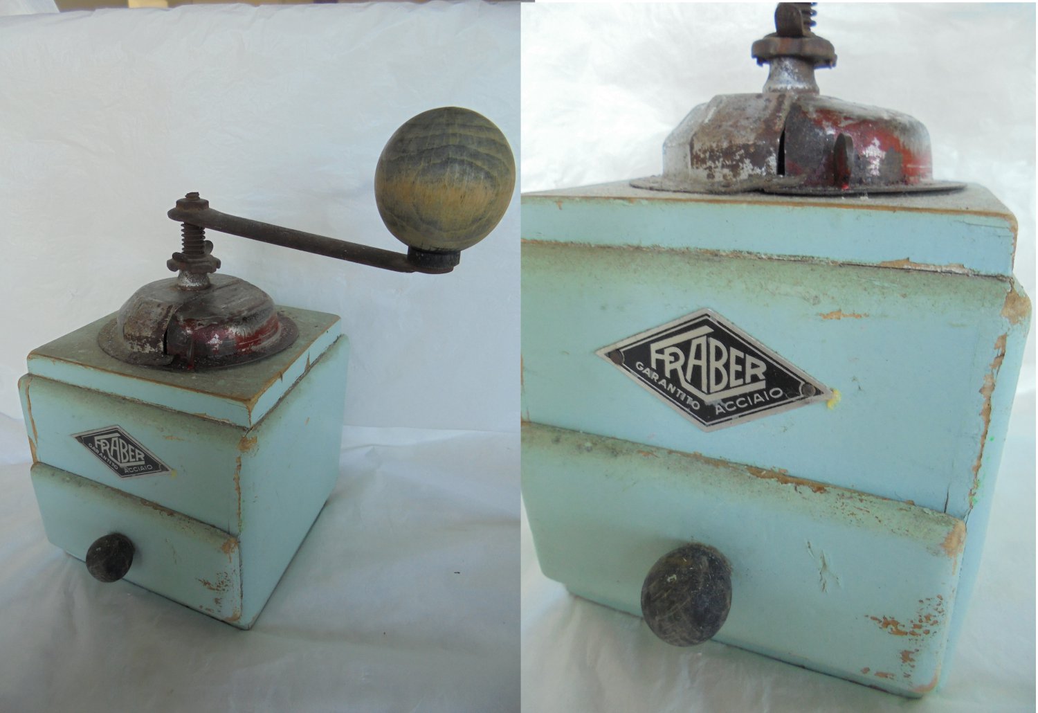 FRABER COFFEE GRINDER in wood and metal Original from Italy 1950s Working