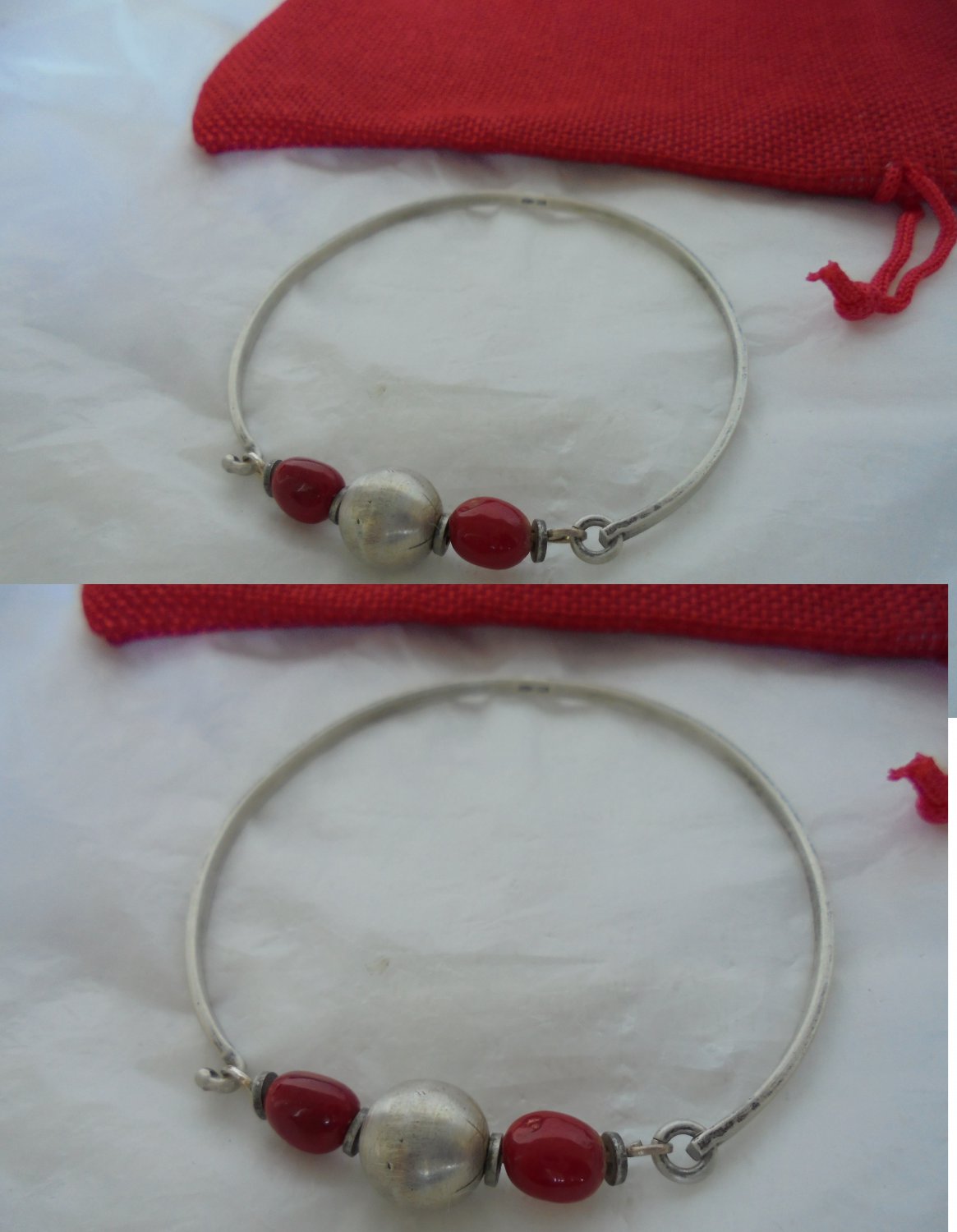 BRACELET in SILVER 800 and red CORAL from Napoli Italy Original 1960s