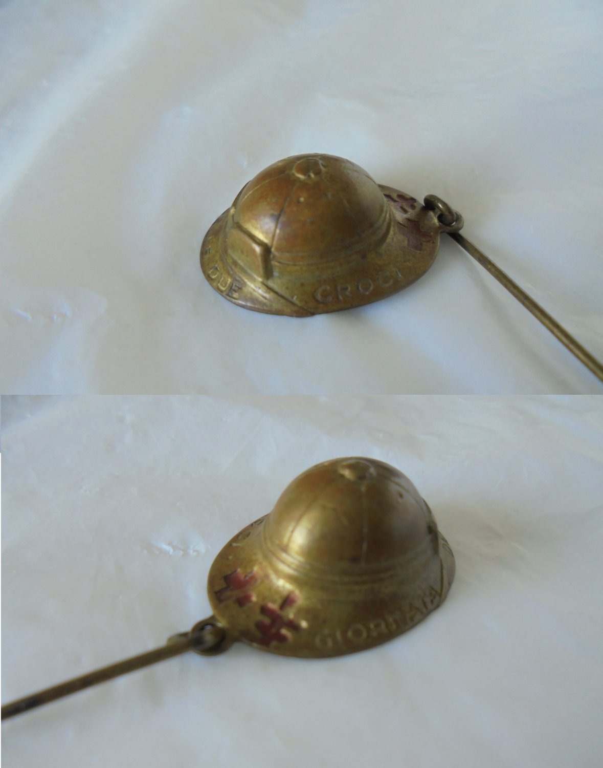 Italian Helmet pin Colonial Day of the two crosses Antitubercolosis Original Italy 1930s
