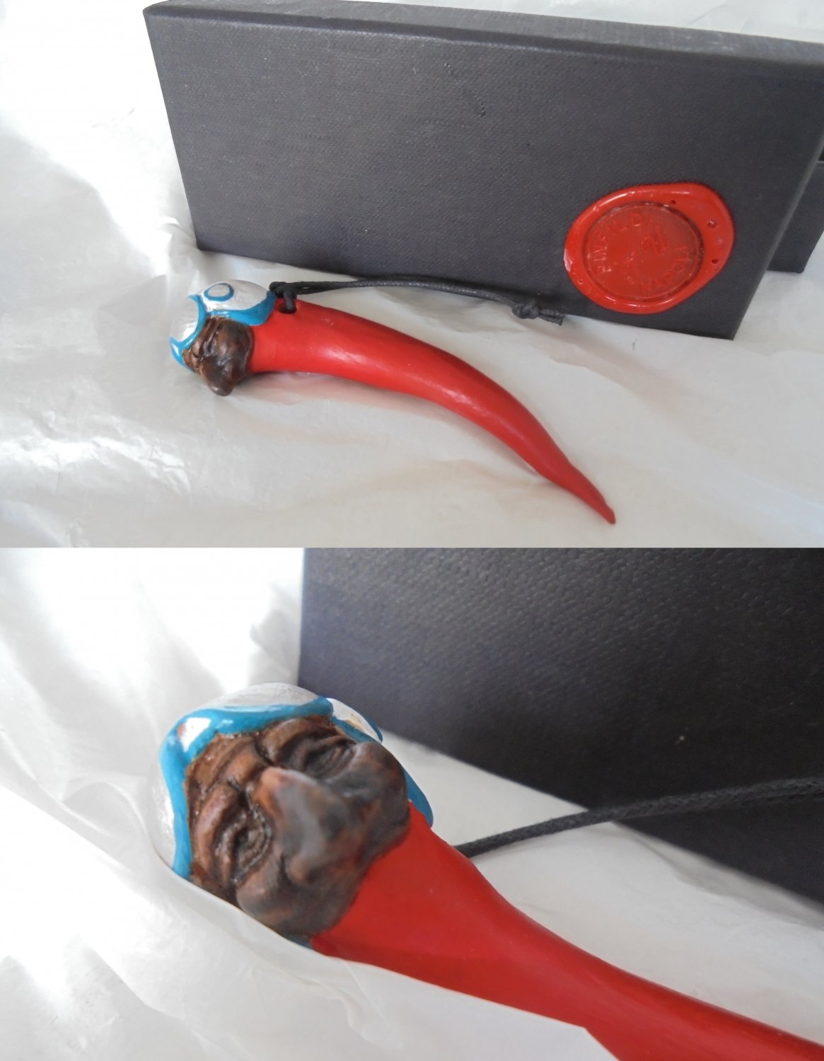 Pinfildi Napoli ITALY good LUCK pendent HORN in ceramic hand painted In gift box