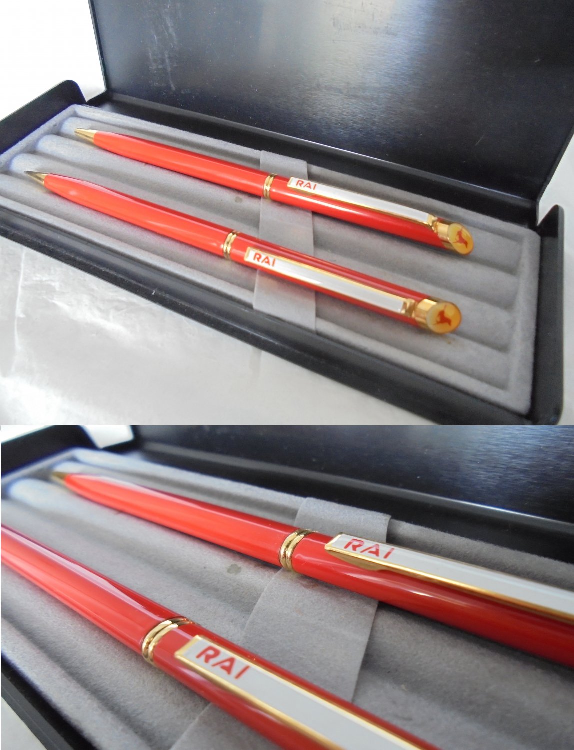 RAI TV Italy SET 2 pens lacque in red color Ball pen + Pencil mechanical pen Original in gift box