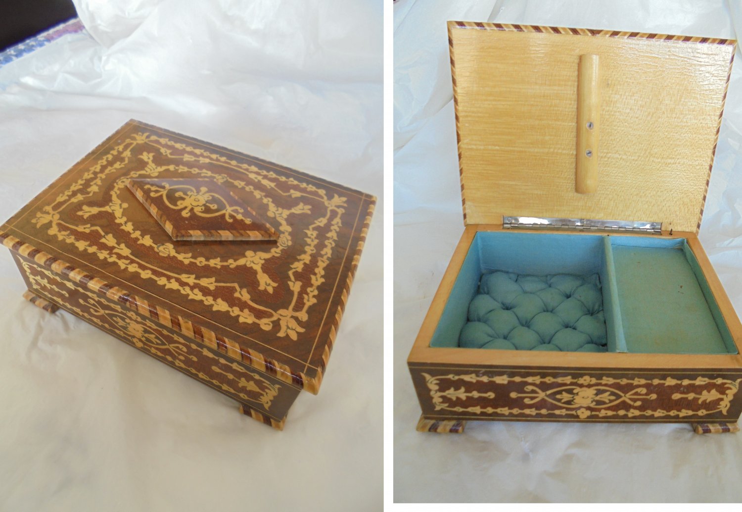 CARILLON JEWELS Music BOX in arabesque wood work from Salerno Italy Original 1950s