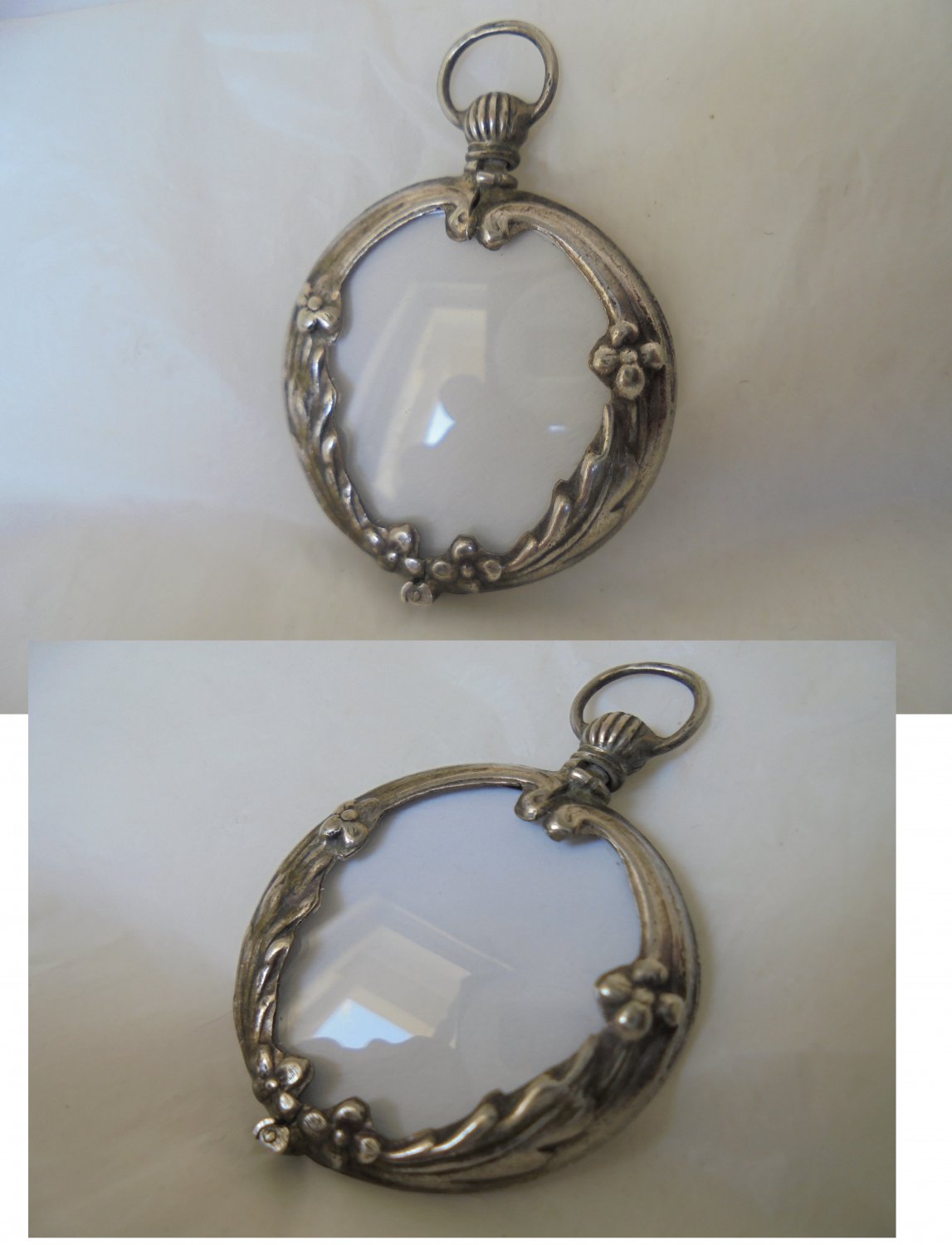 Double PICTURE photo FRAME pendent charm for necklace in SILVER 800 Original 1940s