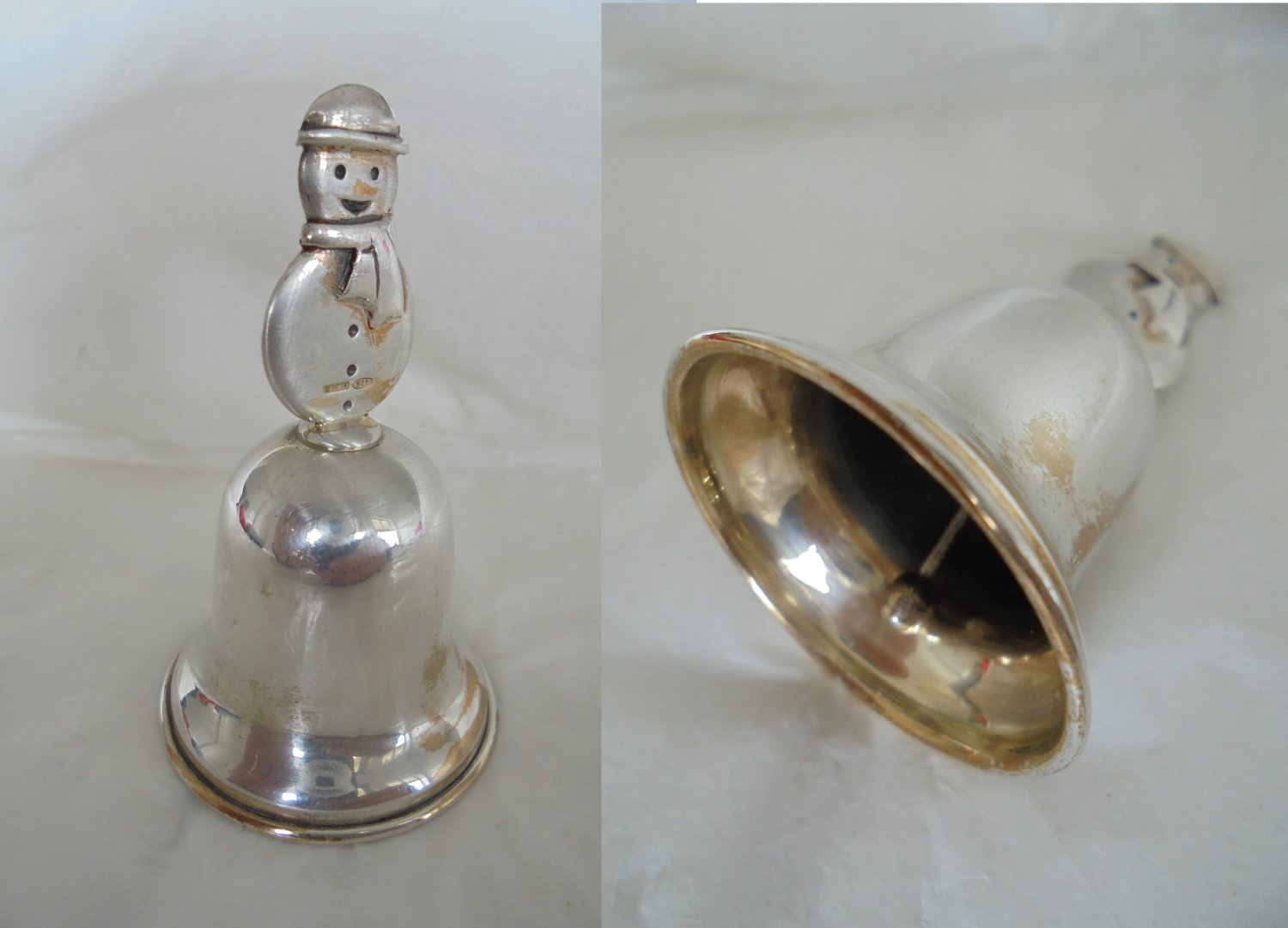 BABY BELL with snowmen for table serving in STERLING Silver 925 Original