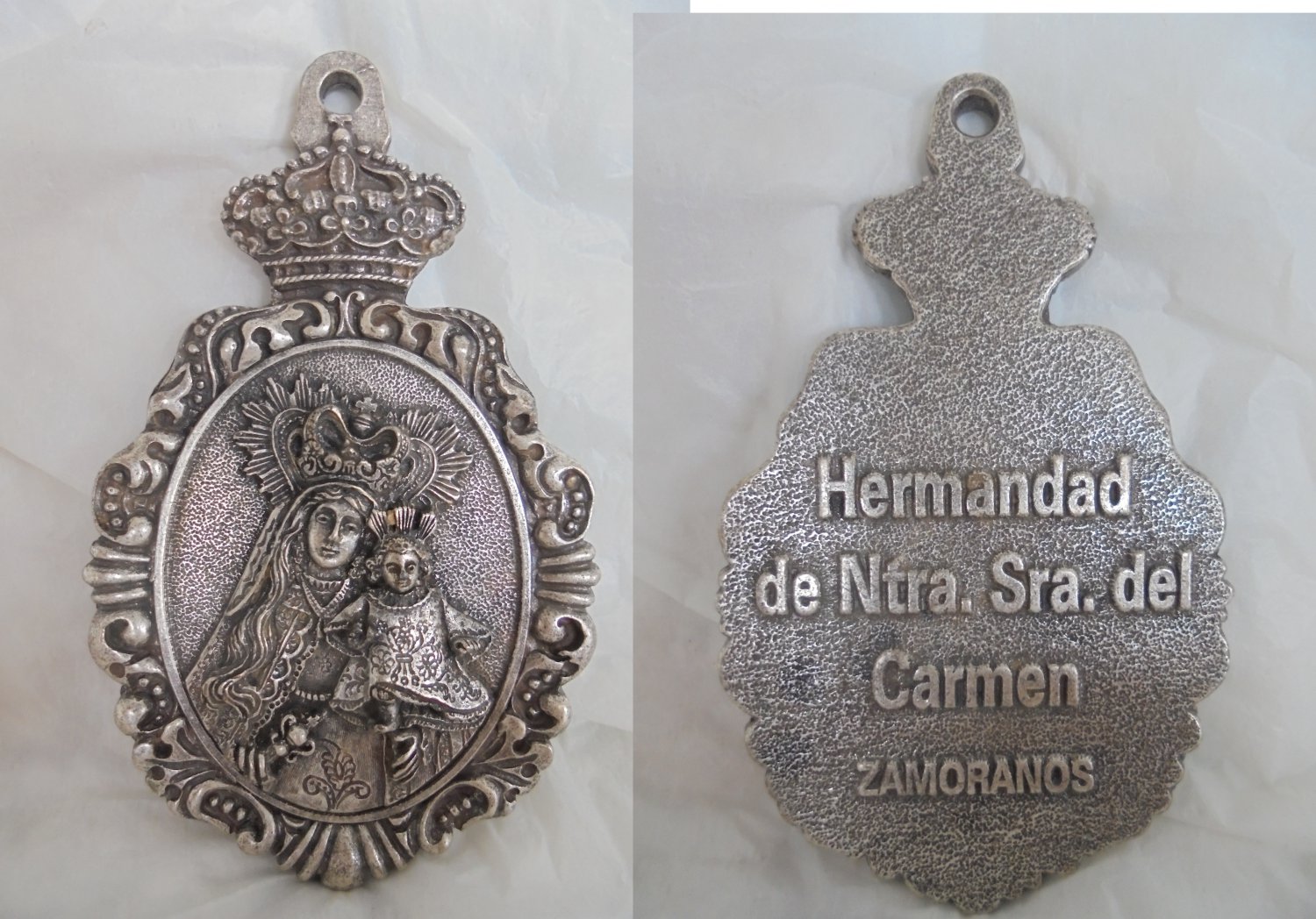 Big MEDAL Pendent of Our Lady of Mount Carmel Spain Original 1970s