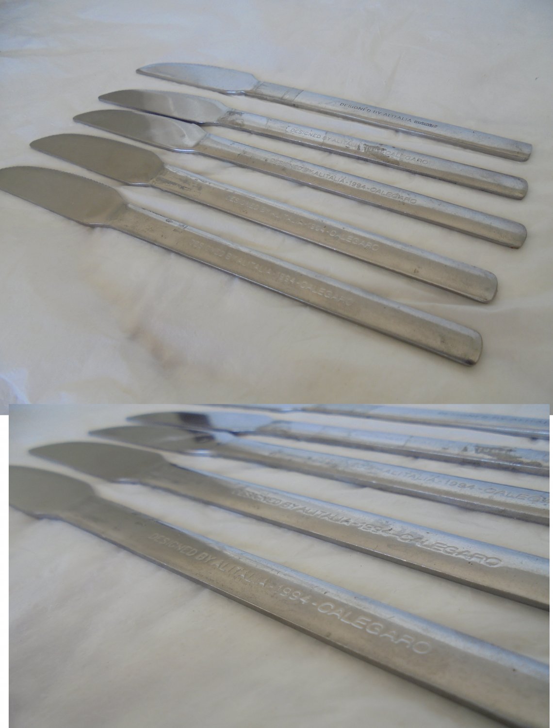 SET of 5 KNIVES of ALITALIA airline stainless steel Calegaro for first class 1960s