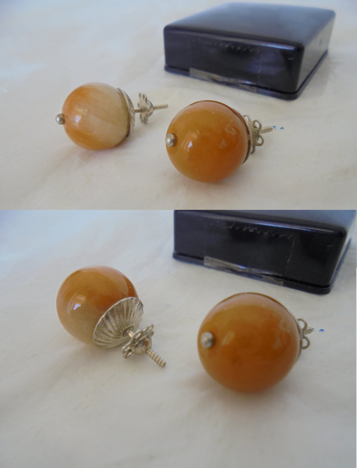Stud EARRINGS in real AGATHA stone and SILVER 800 In gift box