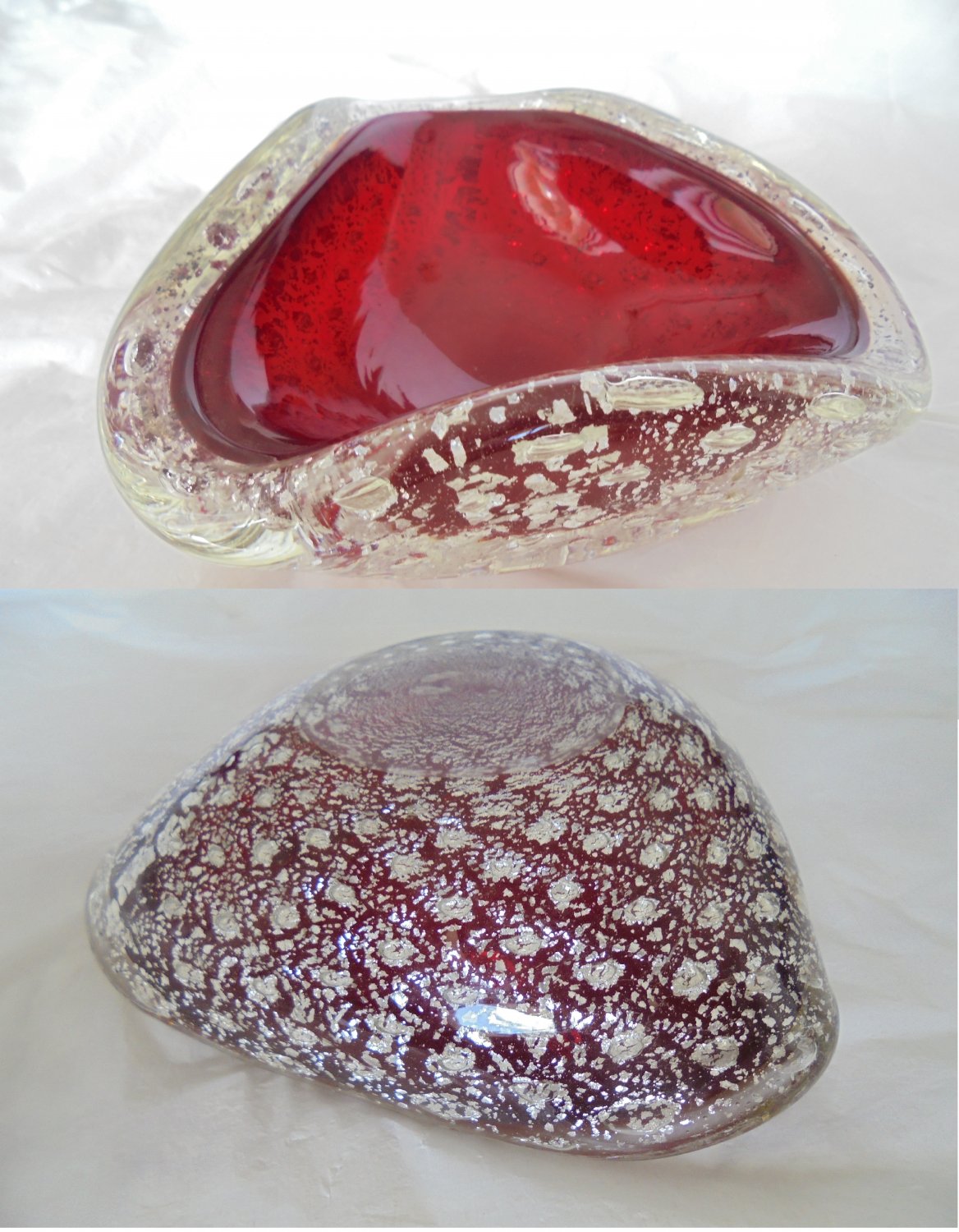 MURANO glass ITALY Original centre piece Bowl with inserts in SILVER from 1960s