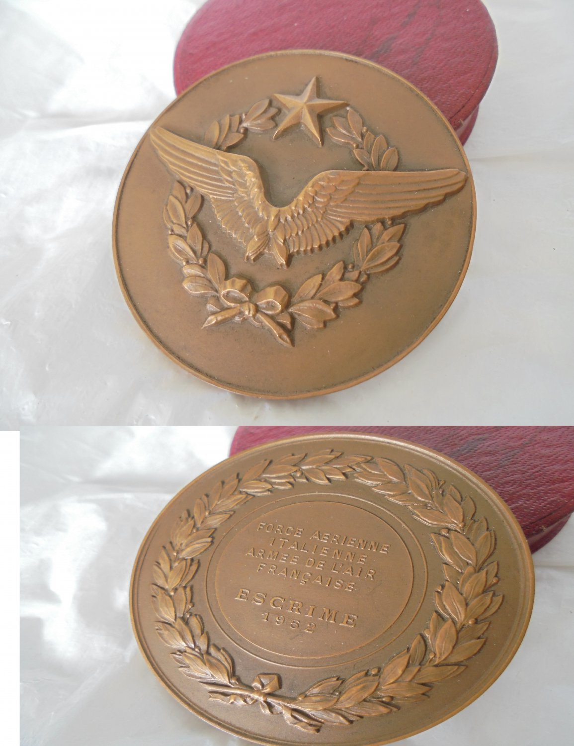 French BRONZE MEDAL of the Military French and Italian airforce Original 1952