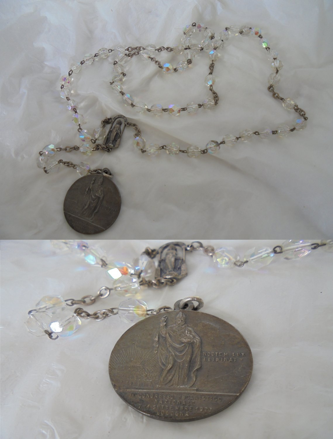 Praying ROSARY in Murano glass with medal eucharistic congress 1927 Made in ITALY