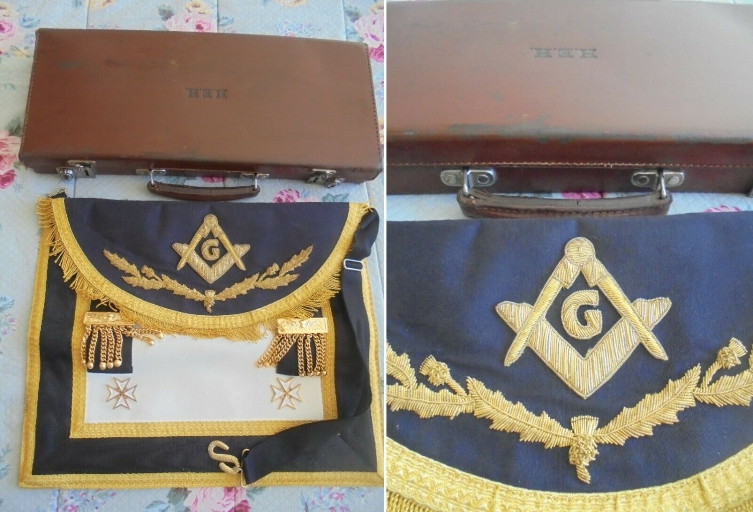 MASONIC LEATHER APRON black Grand Master Original freemasonry masonery 1960s Italy