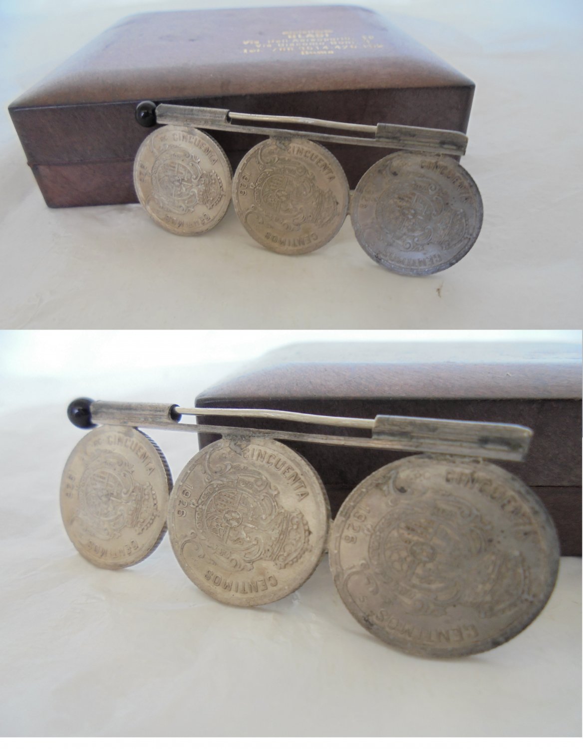 PIN brooch in sterling SILVER 925 with spanish coins of King Alfonso XII Original 1926