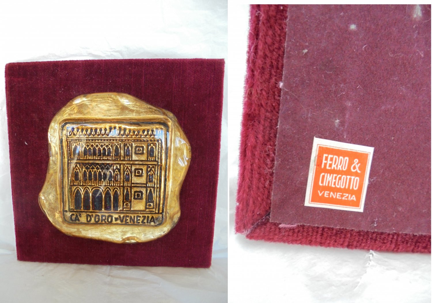 MURANO PAPERWEIGHT in glass and with gold inside for desk Original 1970s Italy