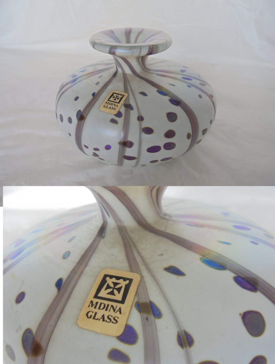 MURANO ITALY flower glass white vase by Mdina New Original