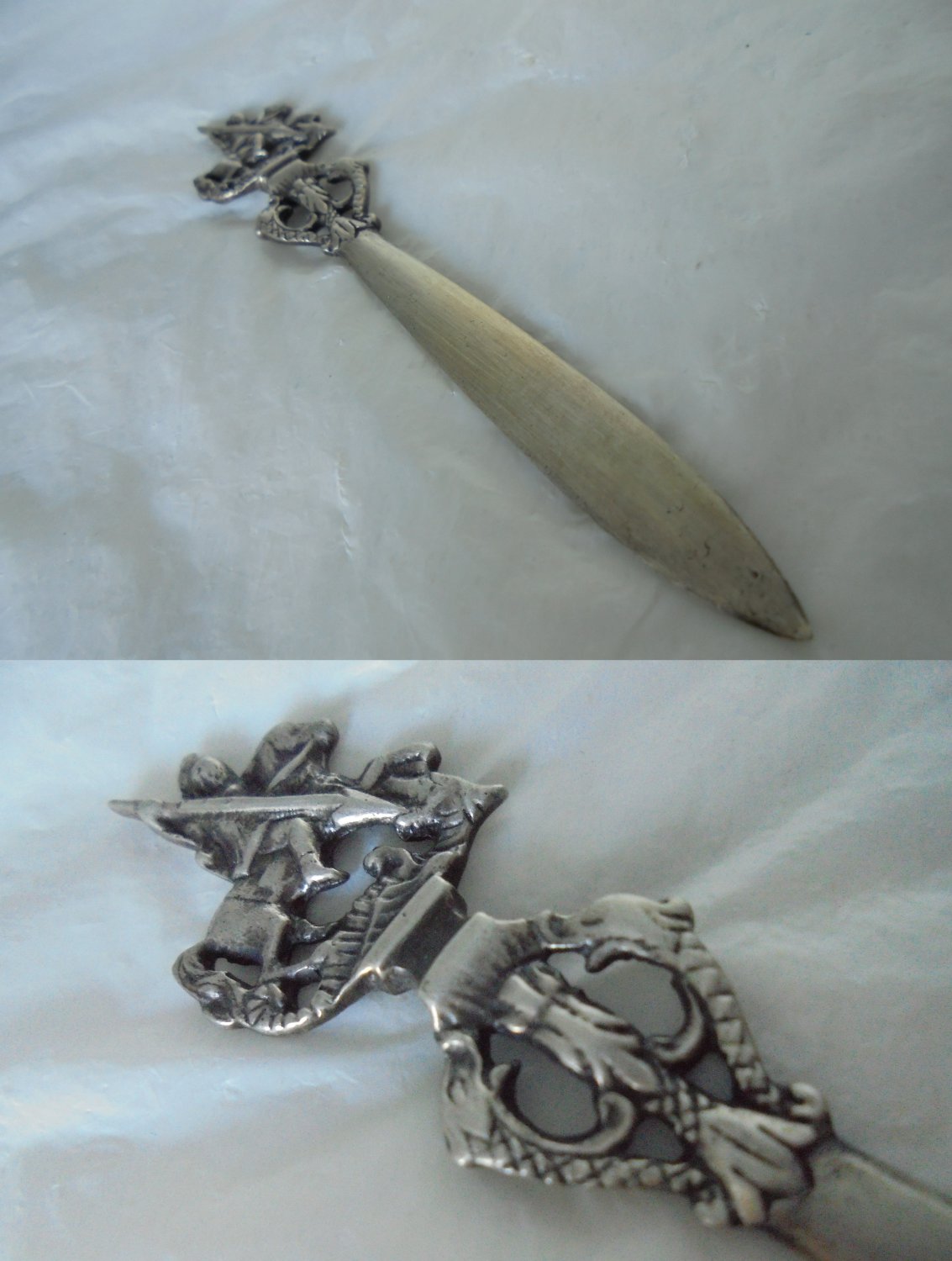 Archangel Michael Letter opener Paper Cutter silver plated 1950s
