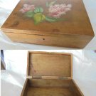 JEWELLERY or tabacco wood BOX with hand painted pink flowers Original from 1950s