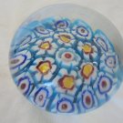 MURANO GLASS ITALY original paperweight with flowers blue yellow paper weight from 1970s