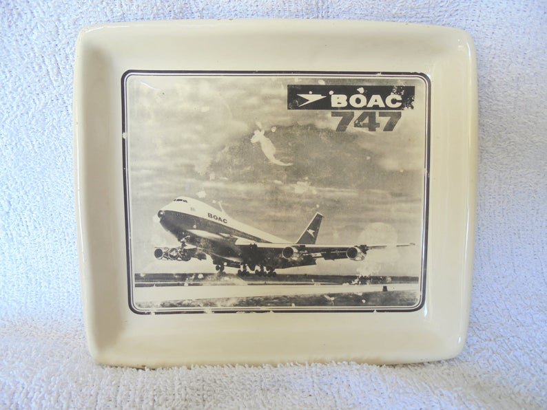 CERAMIC plate ashtray plane BOAC 747 by Campignano Italy 1960s