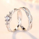 Simple elegant wedding ring set with 925 sterling silver adjustable bands for bride and groom