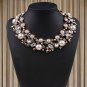 Cocktail necklace with cream white pearl translucent rhinestone, Crystal collar choker #34839682