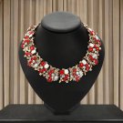 Cocktail necklace with red white rhinestone, Gold trim crystal collar choker necklace #34823435