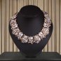 Elegant cocktail necklace in iridescent white. Gold trim rhinestone crystal collar choker #34830520