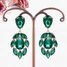 Chandelier statement earrings in olive green, Leaf design rhinestone cocktail earrings #34838937