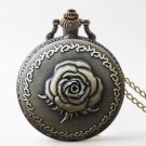 Rose flower locket necklace on long chain, Round watch pendant necklace in antique brass #37553813