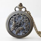 Butterfly locket necklace on long chain, Round watch pendant necklace in antique brass #37553863
