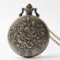 Flower locket on long chain necklace, Round watch pendant necklace in antique brass #37554615
