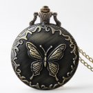 Butterfly locket on long chain necklace, Round watch pendant necklace in antique brass #37554682
